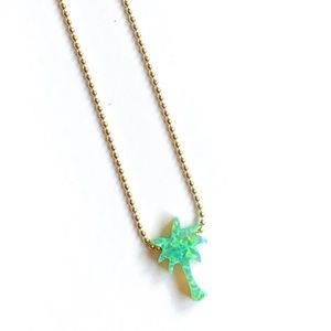 Palm Tree Opal Charm Necklace 15”, 16” or 17”